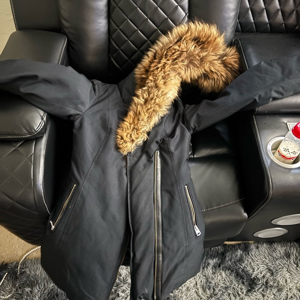 Mackage Black Puffer Coat with Brown Faux Fur Hood